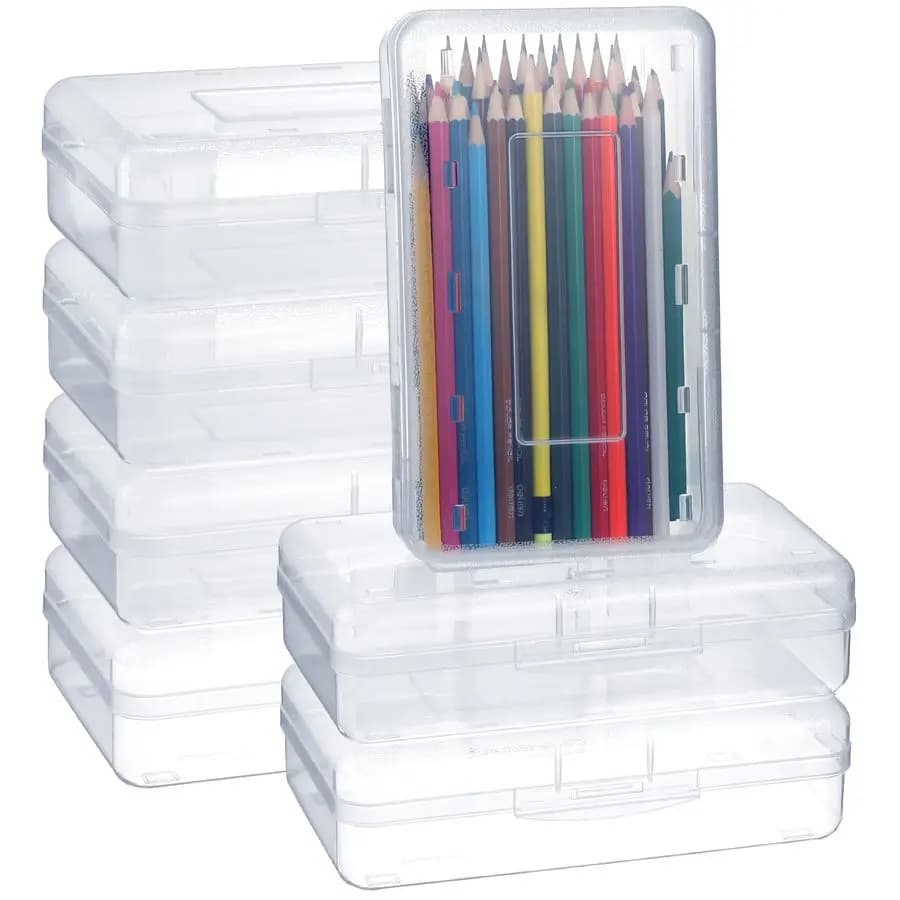Set of 12 Transparent Boxes for Matites, Plastic Case with Cover, Large Container for Matites and Pastels, Stackable for School Class