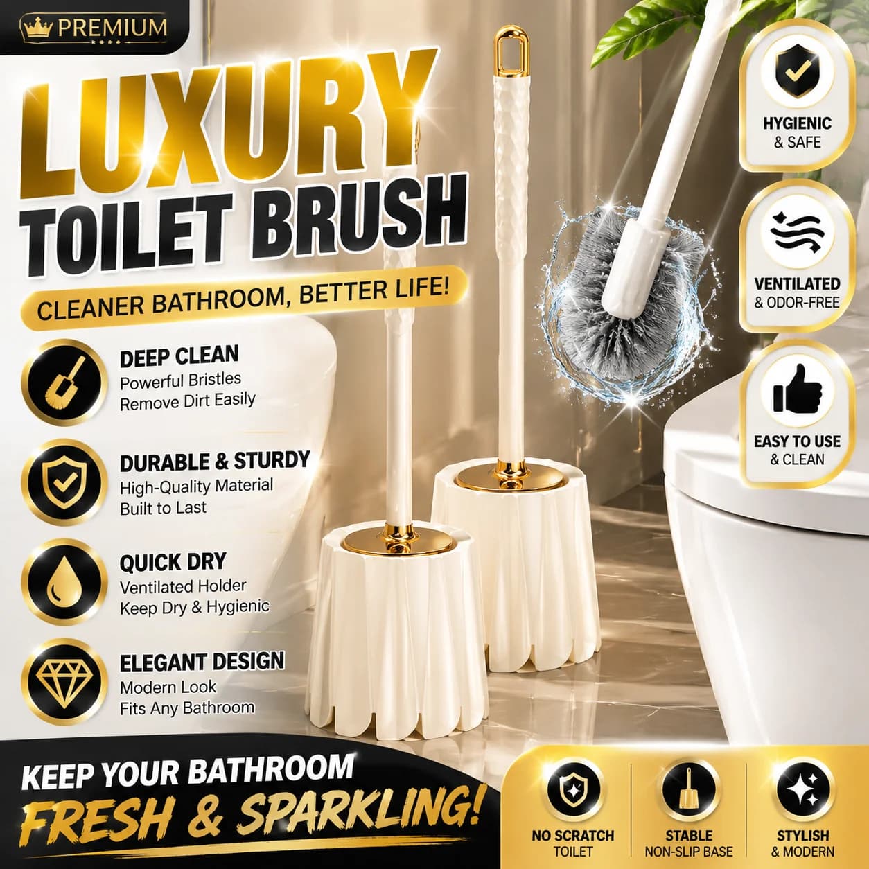2026 new light luxury cleaning toilet brush, household corner free floor style bathroom cleaning brush set, long handle