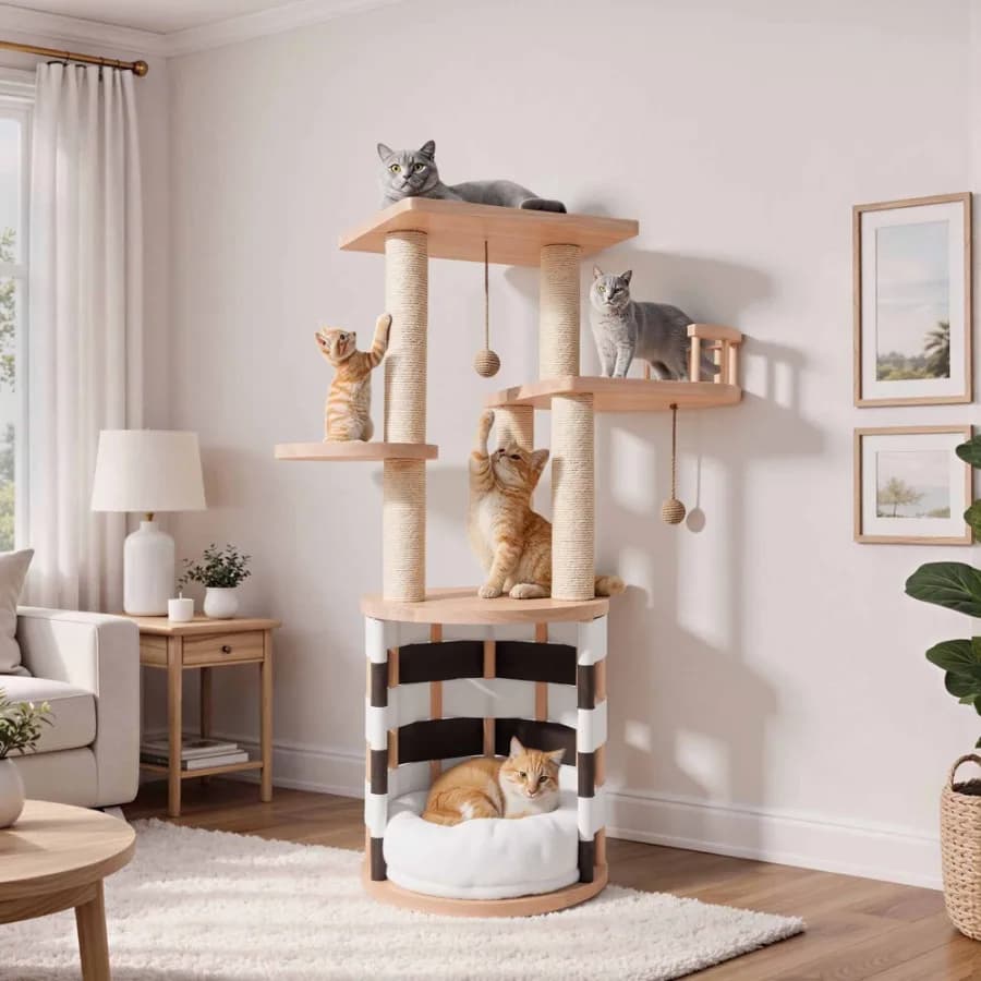 40-Inch Multi-Level Cat Tree with Cat House Observation Perches Plush Bed and Sisal Scratching Posts for Indoor Cats - Perfect