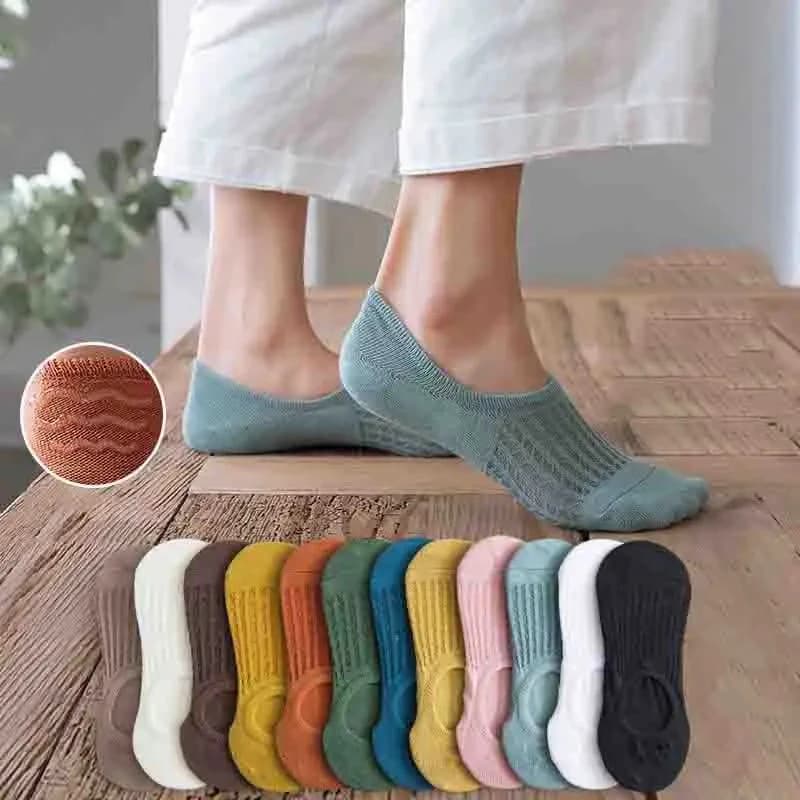 5 paia di calzini invisibili in silicone da donna, calzini estivi a tinta unita, calzini alla caviglia, calzini morbidi in cotone da donna, 35-40 EUR