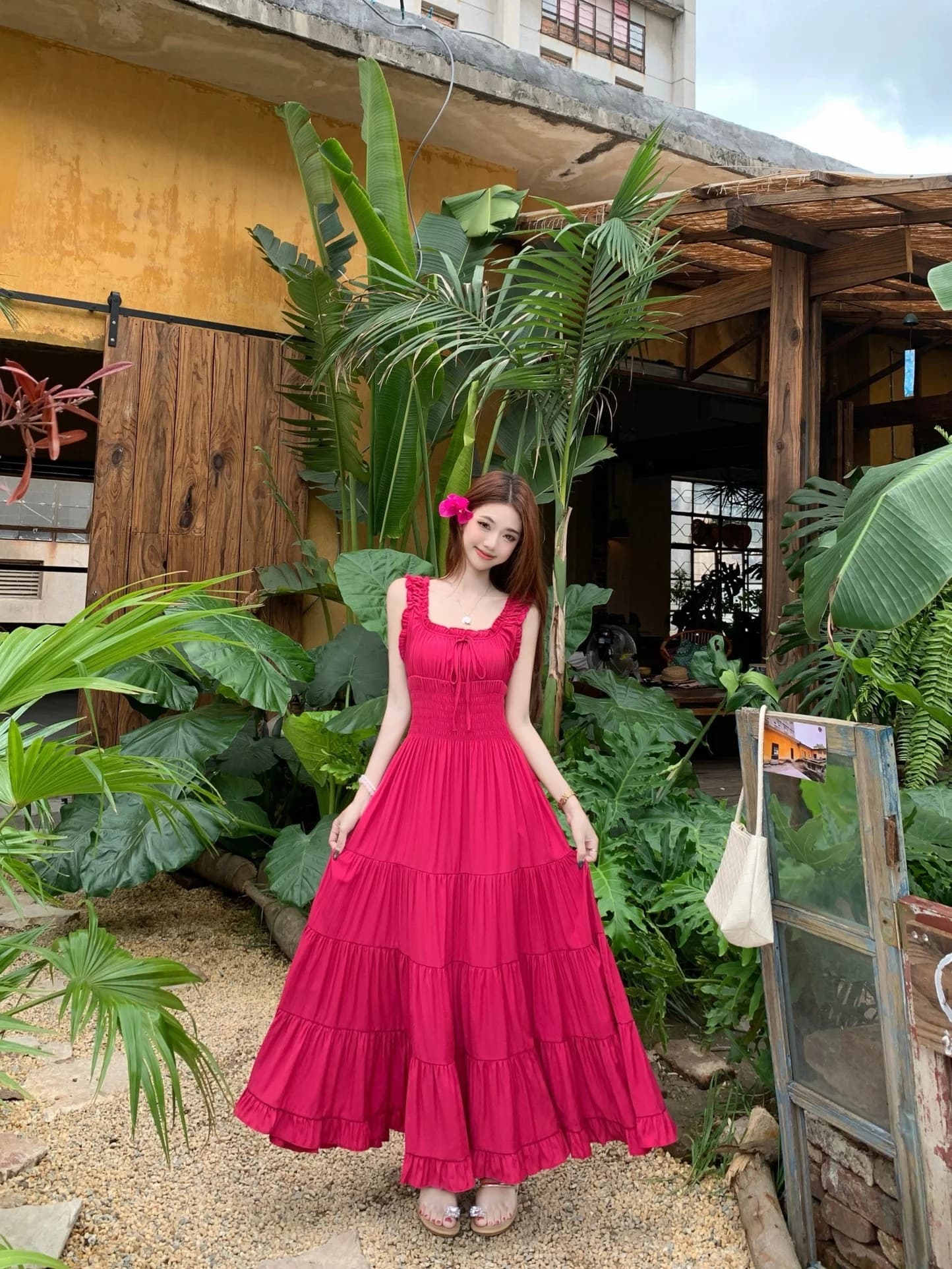 Summer Vacation Style Women's Dress Gauzy Waist Cinched Strap Long Skirt A-Line Skirt No Brand Registered Trademark