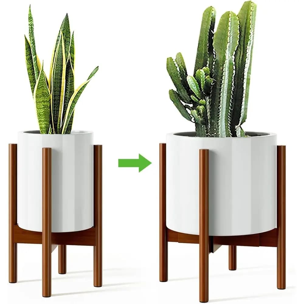 Adjustable Width Bamboo Plant Stand, Holds 8-12 Inch Pots, 14.5 Inch Single Tier, Brown, 1 Pack (No Pot Included)
