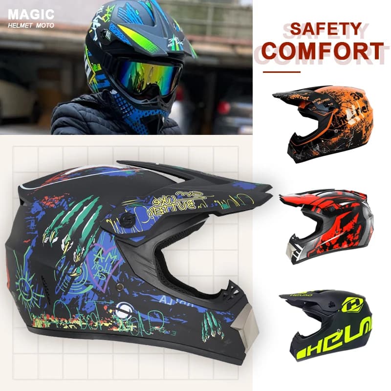 Kit casco integrale da motocross per bambini e adulti: certificato DOT/occhiali e guanti per Dirt Bike, ATV, MX Riding