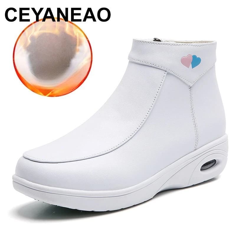 Women's high nursing shoes made of genuine leather with added cotton for heat in winter, high and light