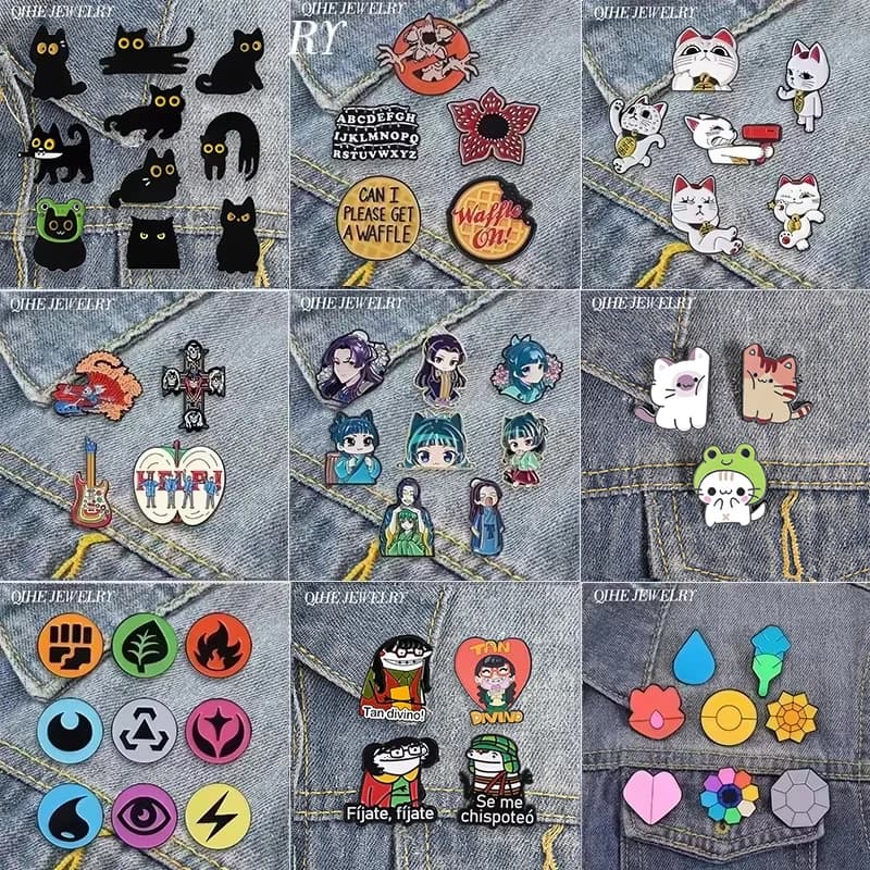 2-12PCS/Set Anime Game TCG Magic Energy Types Badge Enamel Pins Pop Rock Band Anime Turbo Granny Cat Maomao Brooch Jewelry Gifts