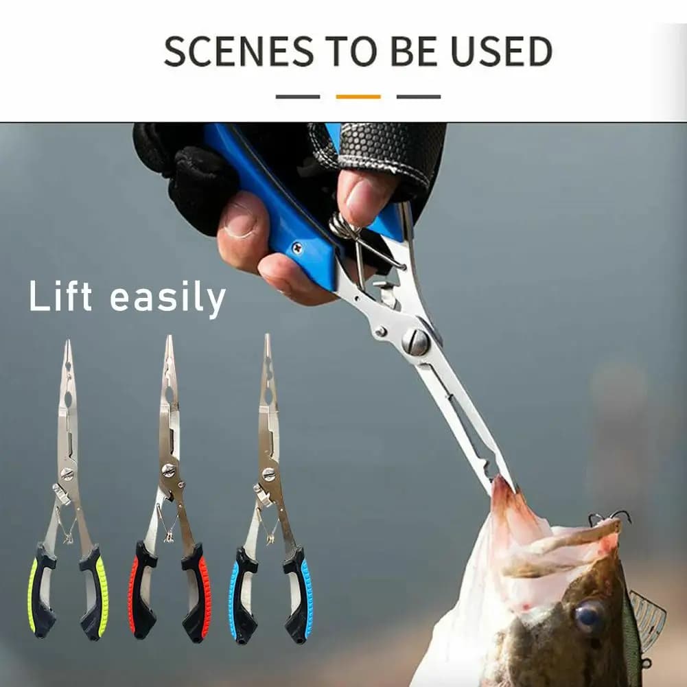Stainless Steel Fishing Pliers Multi Functional Split Ring Opener Braided Line Cutter Anti-Slip Hooks Remover Tool For Lure