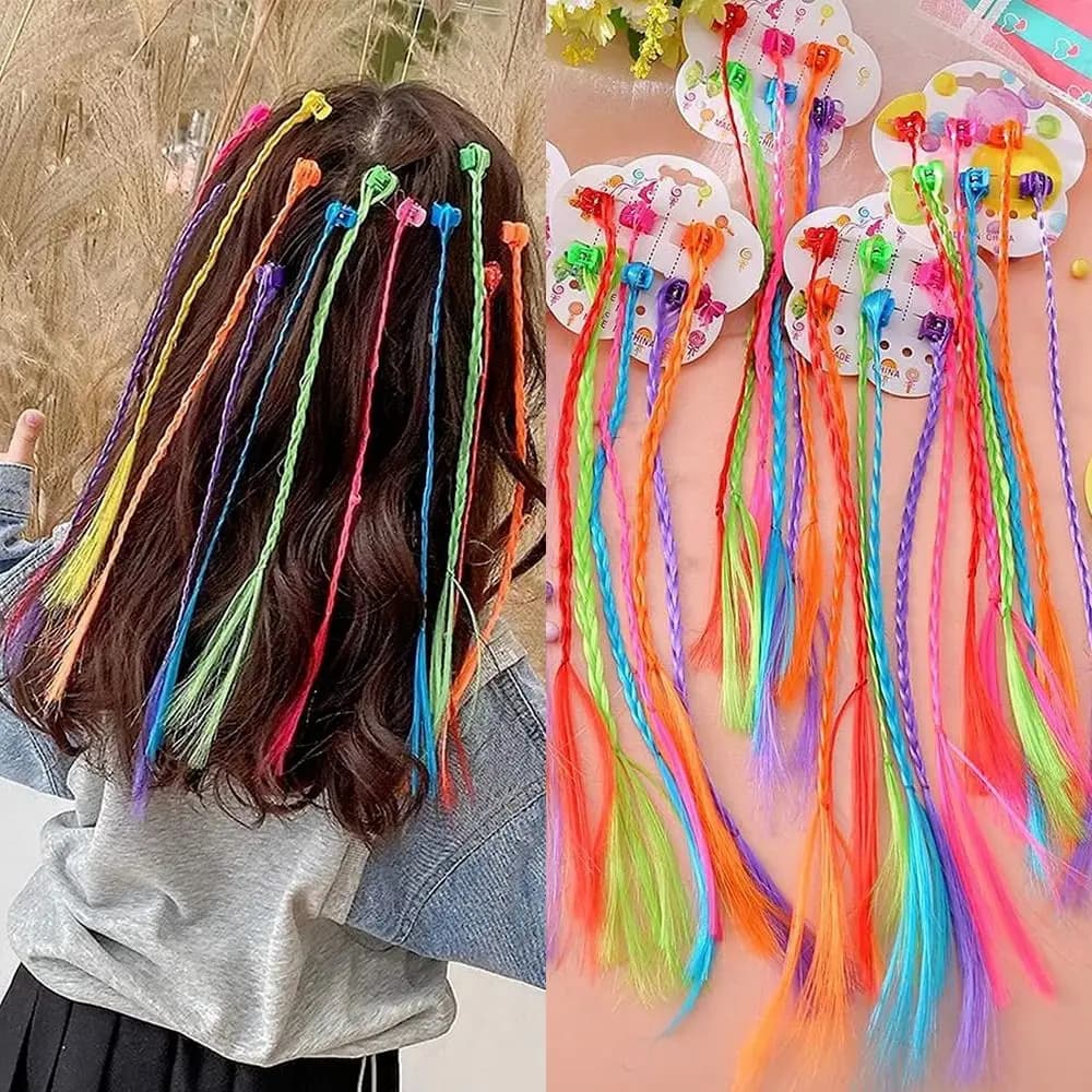 Accessori per capelli con coda di cavallo intrecciata arcobaleno Accessori per capelli Trecce colorate Estensioni dei capelli con fermagli per capelli per bambine
