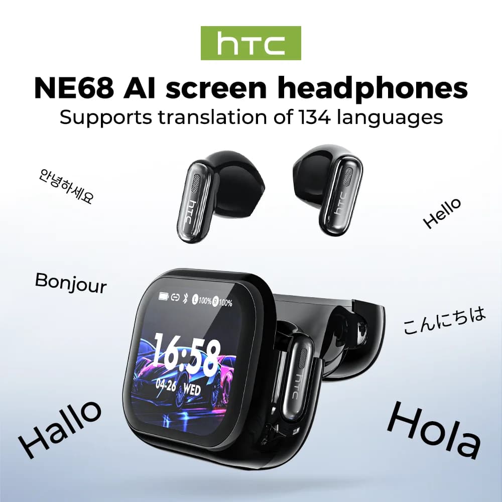 AI Translate Earphone Bluetooth HTC NE68 TWS Earbuds Smart LED Screen HiFi Sound Quality Sports Gaming In-Ear Headphones
