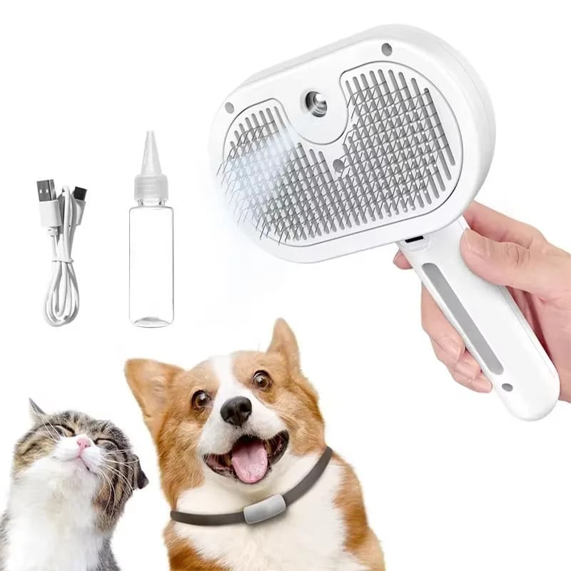 Set di 10 Pettini 3 in 1 in Acciaio Inox per Toelettatura Animali, Spazzola a Vapore per Cani e Gatti con Manico, Strumento per Rimozione Peli in Confezione