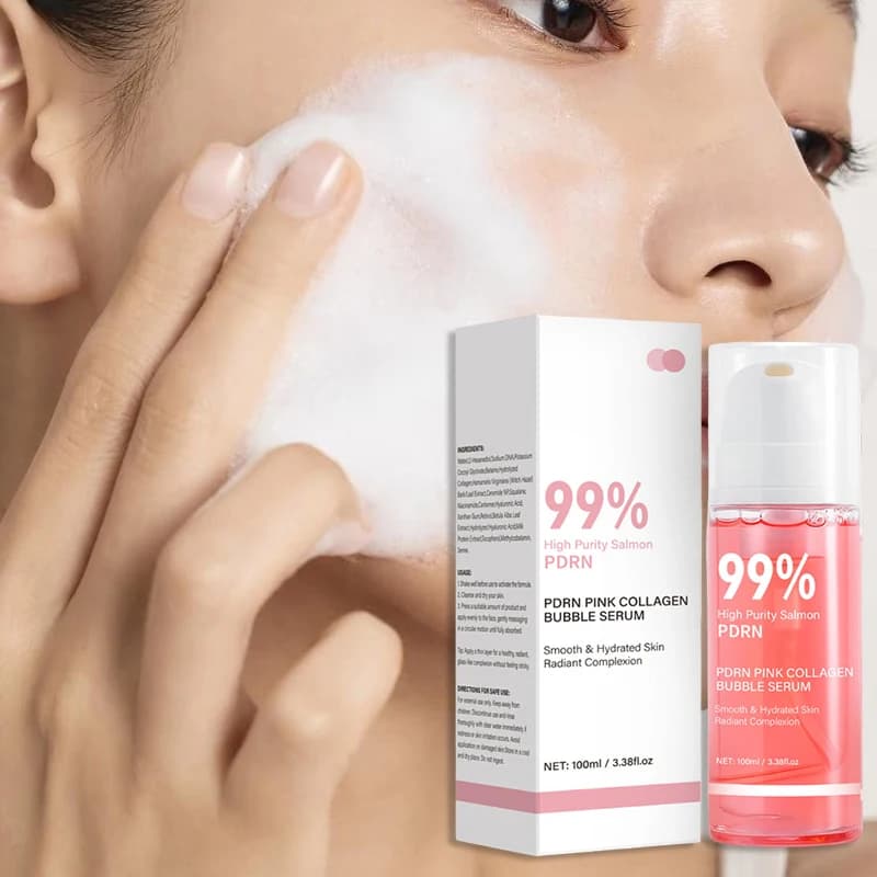 Siero Schiumogeno al Collagene Rosa Salmone con PDRN 100ml, Texture Leggera ad Assorbimento Rapido, Idratante e Levigante per la Pelle
