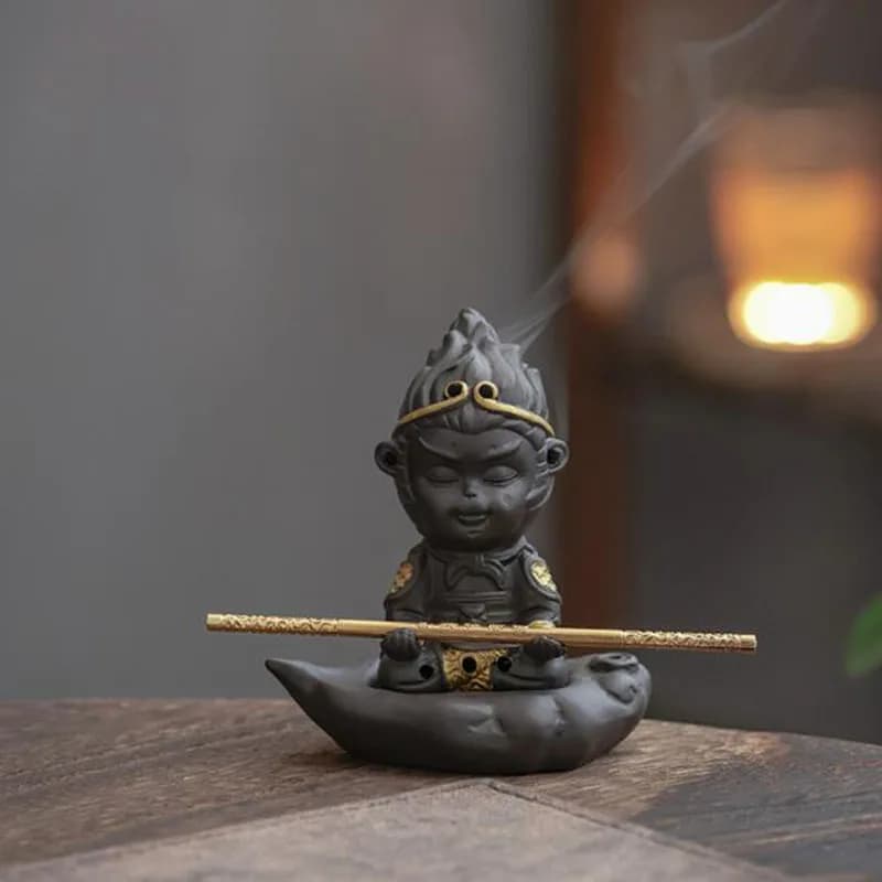 Chan Wukong Qitian Dasheng Purple Clay Incense Burner Stick Incense Base Smoking Backflow Censer Tea Ceremony Home Decoration