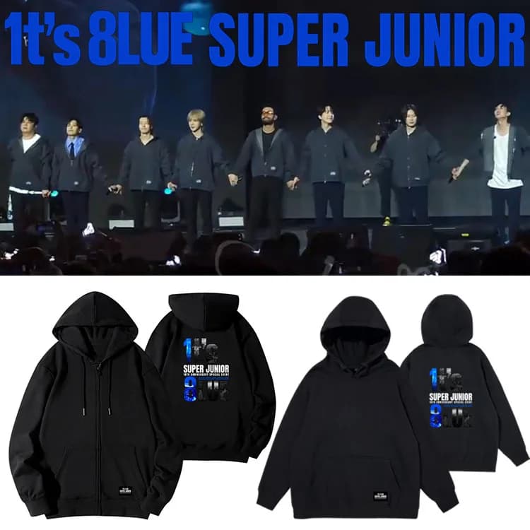 Super Junior 18th Anniversary Concert Spring Autumn Hoodie Zipper Jacket Commute Style Long Sleeve Cotton Sweatshirt
