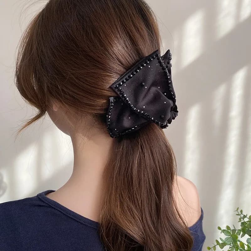 Elegante Fermaglio per Capelli a Forma di Fiocco con Grandi Strass e Perle, Accessorio Moda per Donne e Ragazze