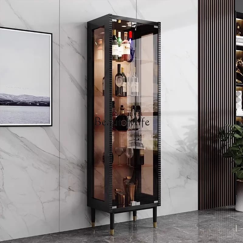 Vetrina per vino di lusso leggera, vetrina in vetro trasparente per soggiorno, casa moderna e semplice