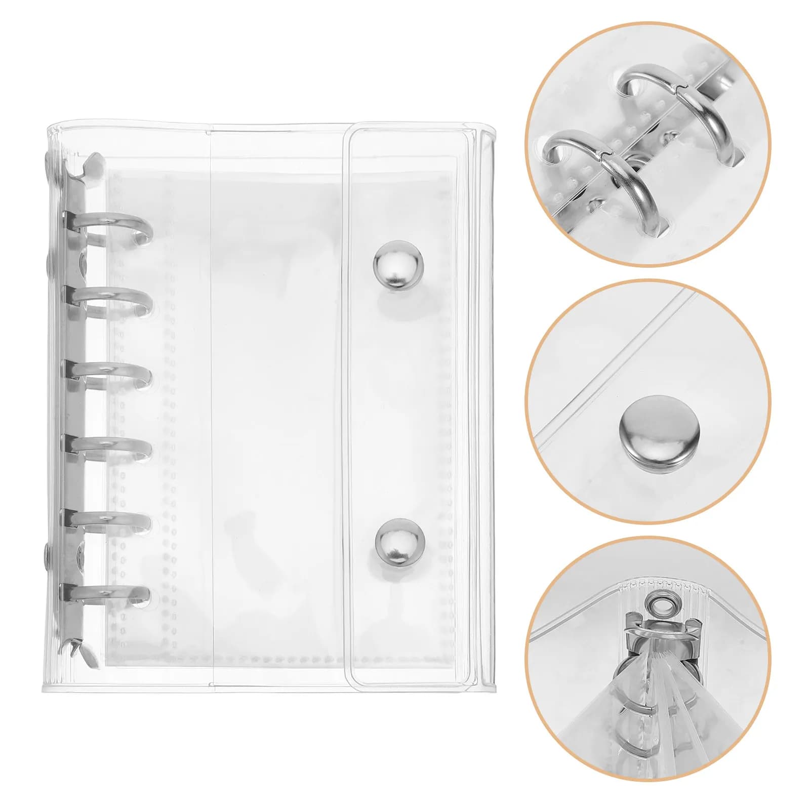 1Set A7 Planner Binder Clear PVC Cover 5 Rings Snap Closure Refillable Loose Leaf Pocket Size Notebook Organizer