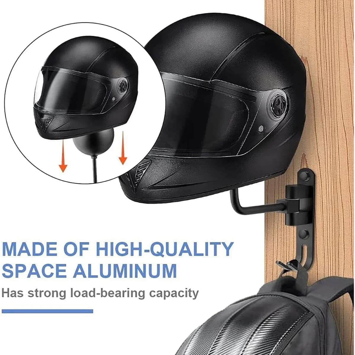 Motorcycle Helmet for Wall Mount 180 ° Boot for helmet with rotation with hooks for coats, caps, bike, baseball, rugby helmet
