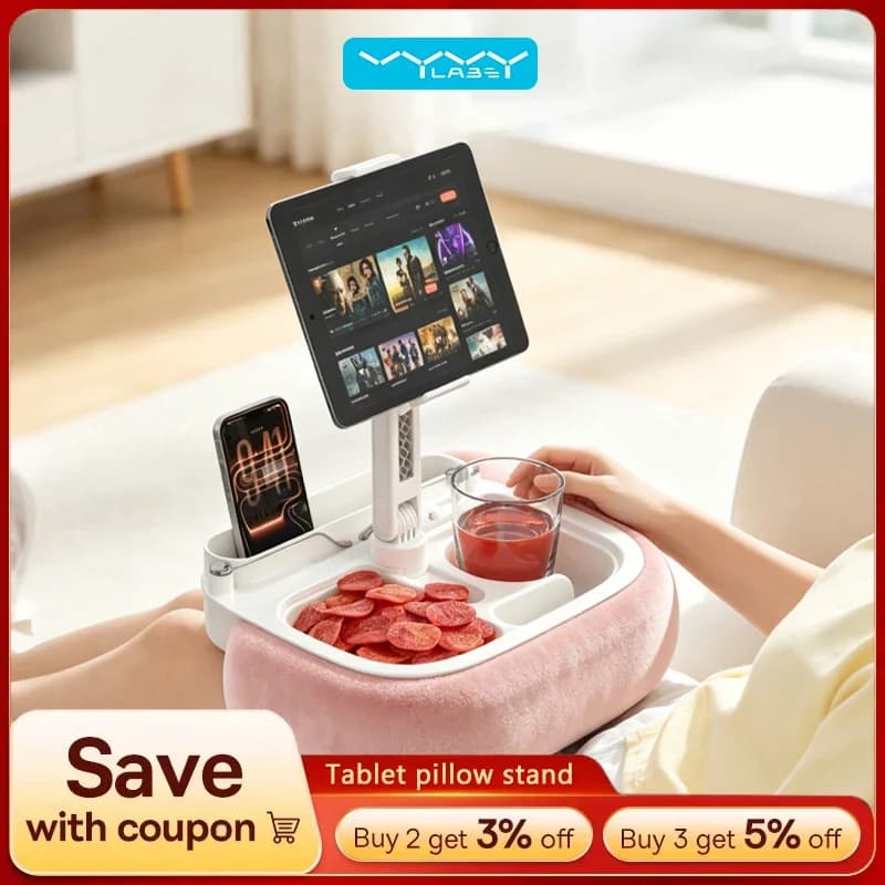 Plush Pillow Phone Tablet Bracket Desktop Stand Adjustable Length Angle with Storage Space Stand Holder for 5-12.9" Phone Tablet
