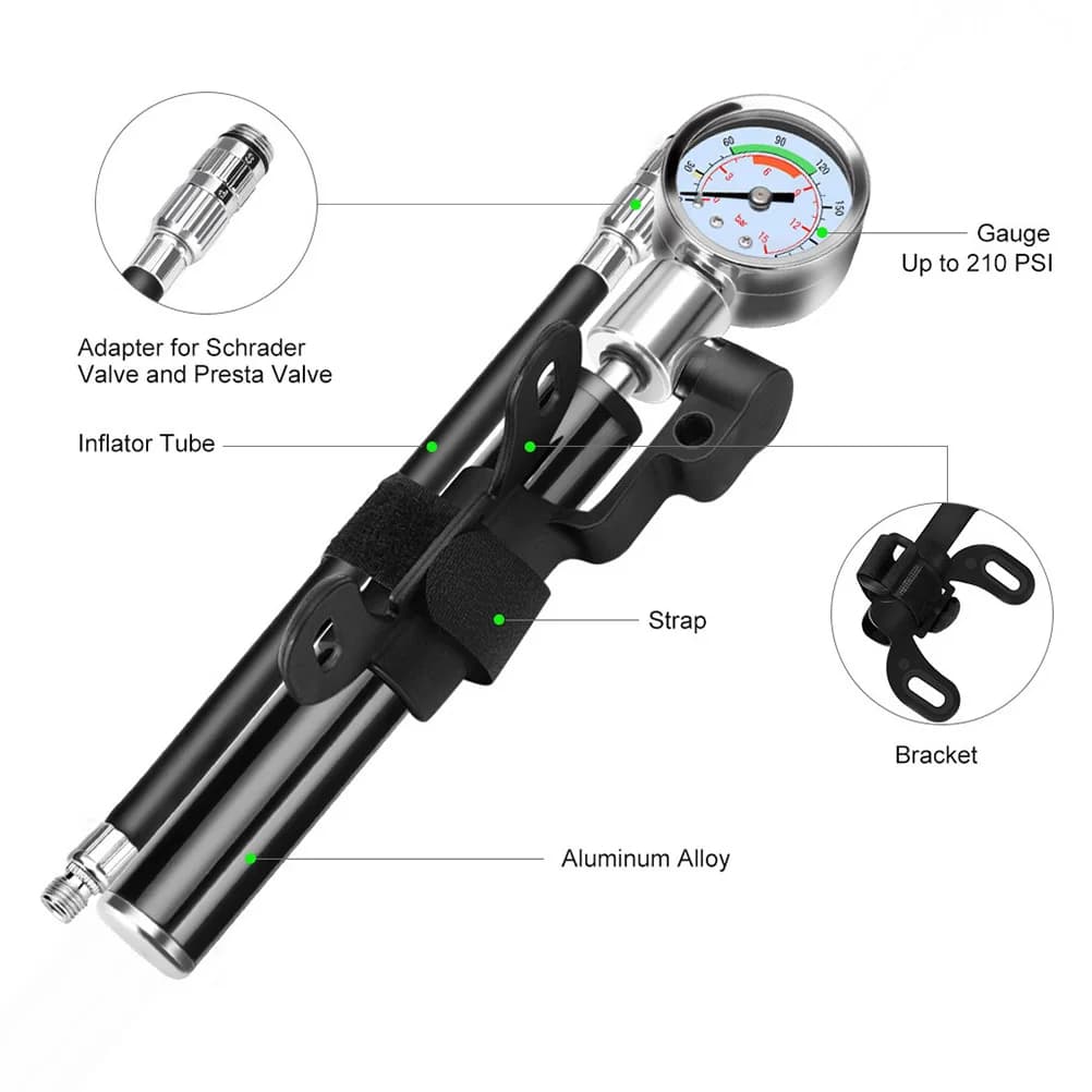 Pompa da bici portatile ad alta pressione Mini pompa da telaio a pavimento per bici Gonfiaggio accurato dei pneumatici Fornitura d'aria portatile con manometro