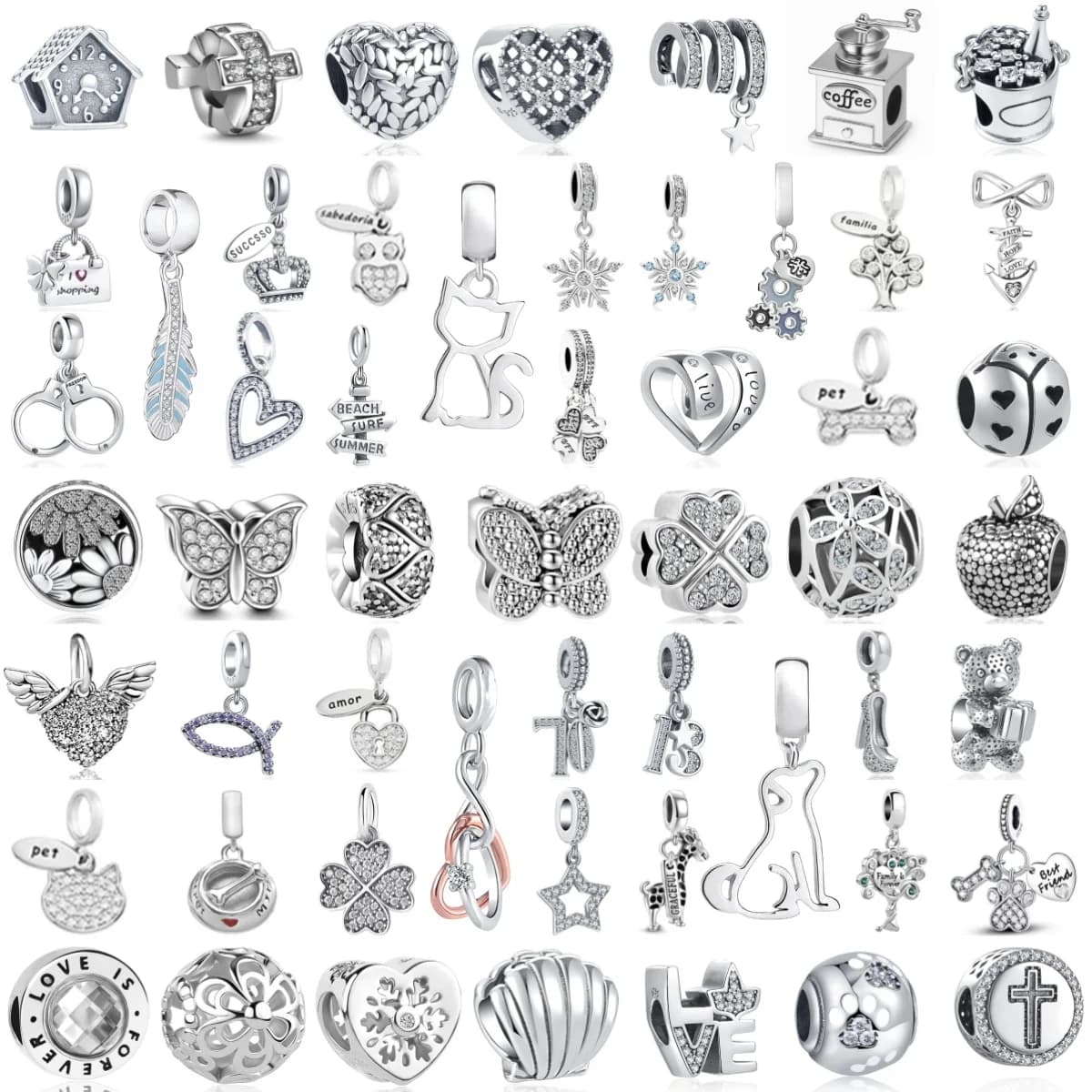 2026 Nuovo 925 Argento Bianco Serie Sveglia, Coccinella, Perline Tacchi Alti Misura Collana Bracciale Europeo Gioielli Fascino Originale FAI DA TE