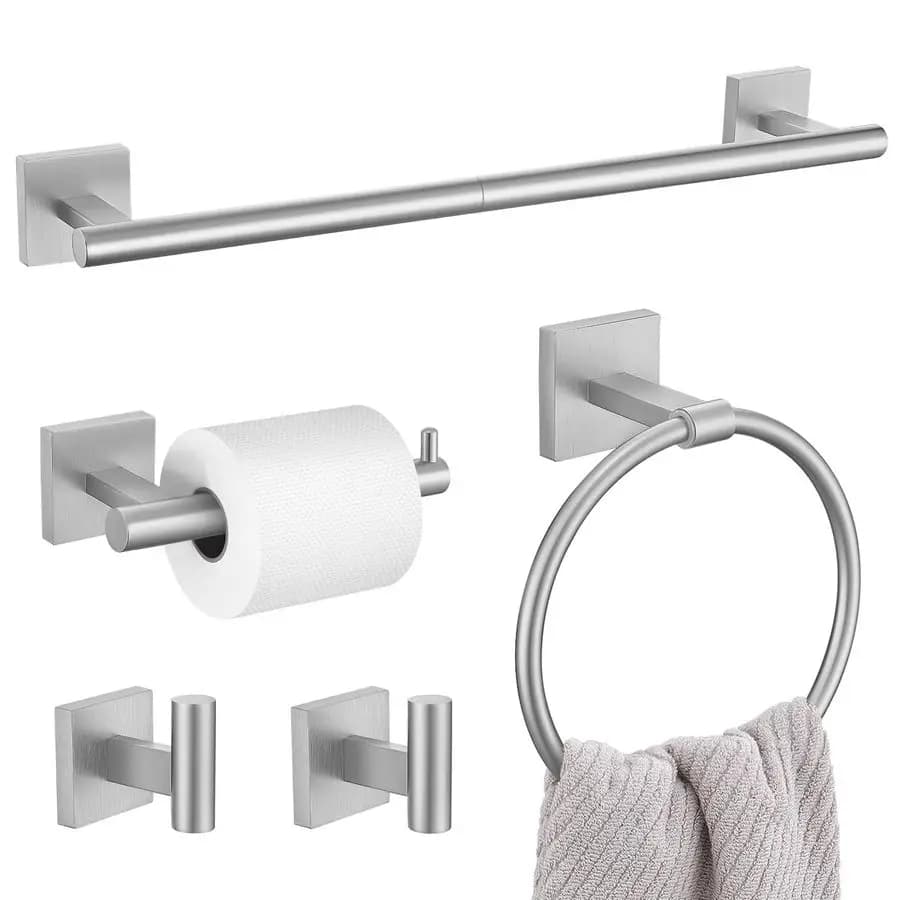 Set di accessori per il bagno, set di portasciugamani in nichel spazzolato, include portasciugamani da 23,6 pollici, anello portasciugamani, porta carta igienica e T