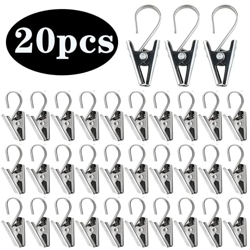 Stainless Steel 20pcs Curtain Clips with Hook Sturdy and Durable Window Curtain Hook Clips Home Window Curtain Decor Accessories