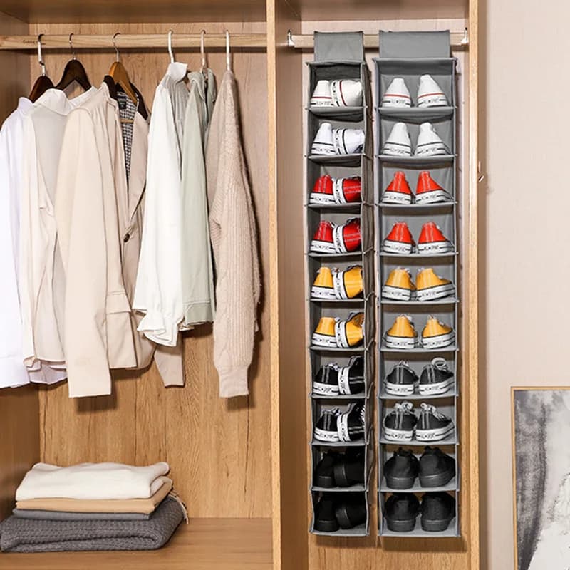 Organizzatore per Armadio a 10 Strati in Tessuto Non Tessuto, Scatola Porta Scarpe Pieghevole, Scaffali Appendibili per Scarpe