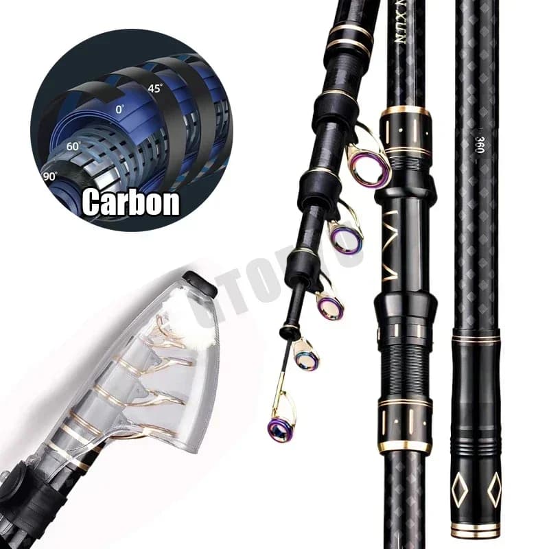 2.1m 2.7m 3.6m 4.5m Canna da pesca telescopica ad alto tenore di carbonio Canna da mare da viaggio Spinning Power 10-250g Distanza lancio Canna da baitcasting