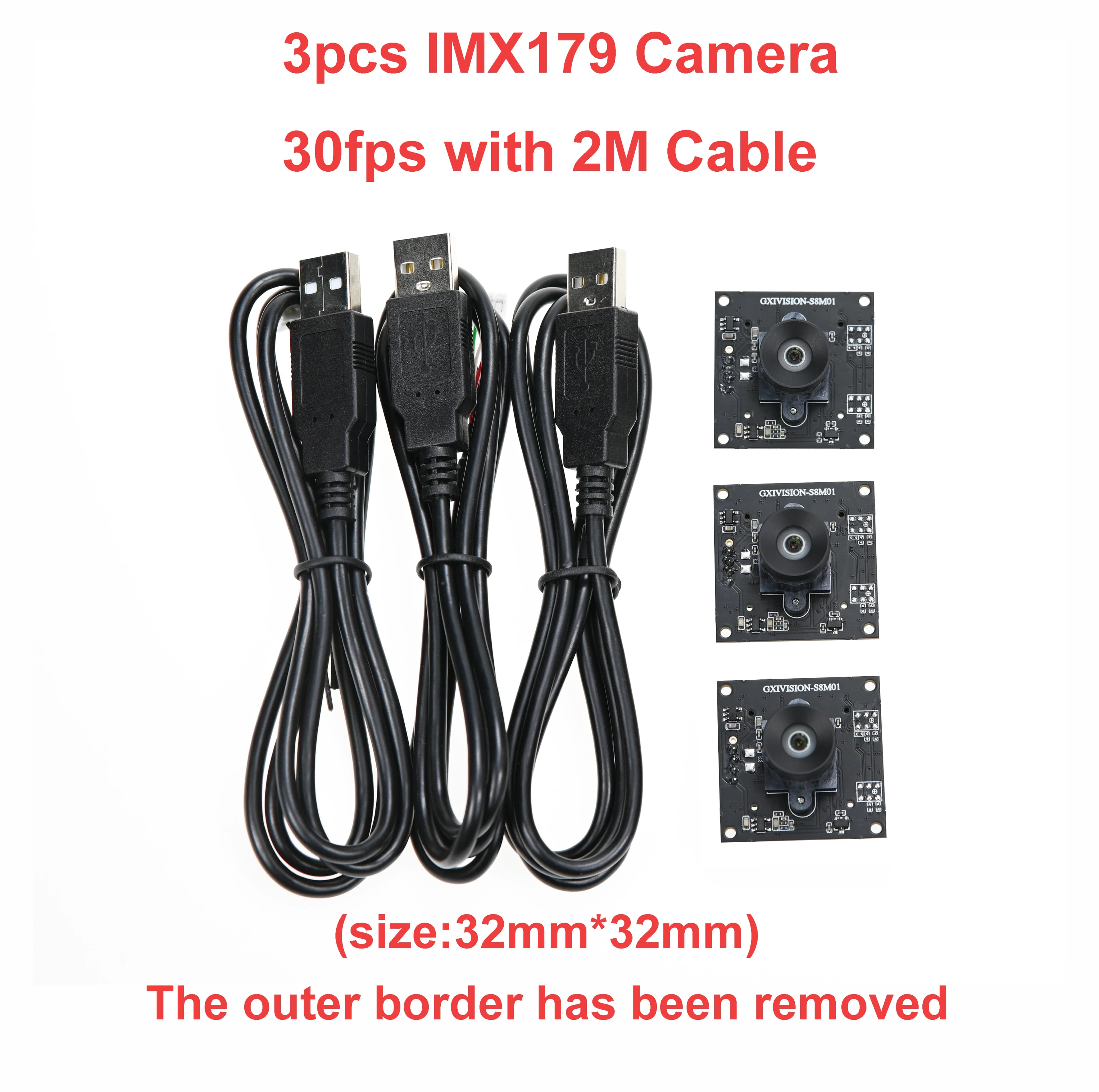 GXIVISION IMX179 Camera Module for Autodarts.io, 30fps, 2M Cable No Distortions, 3 Pieces USB Webcam, Tested and Verified, Without Driver