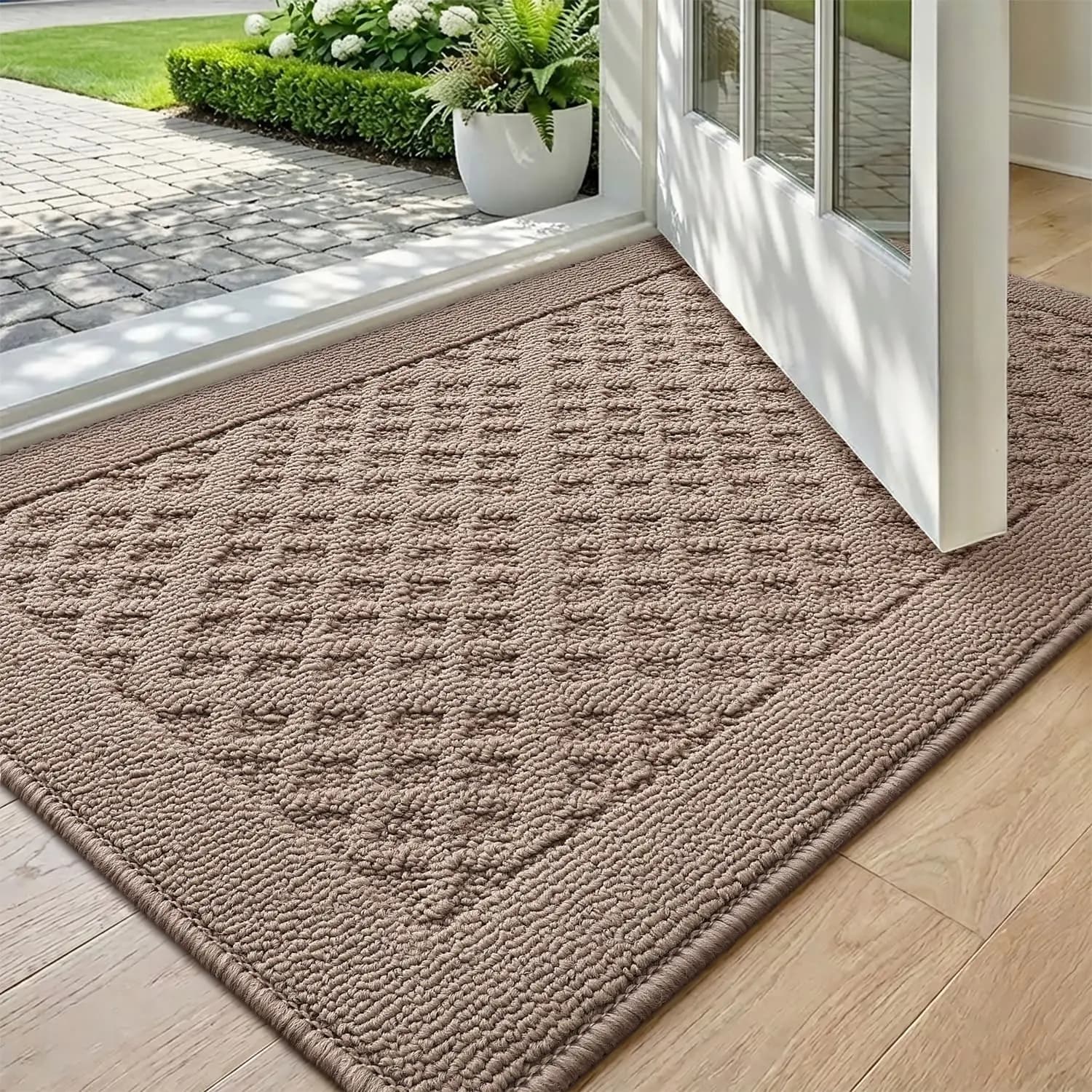 Tappetino per Interni 43x76 cm, Assorbente, Antiscivolo, Facile da Pulire, per Ingresso Anteriore e Posteriore, Beige Scuro