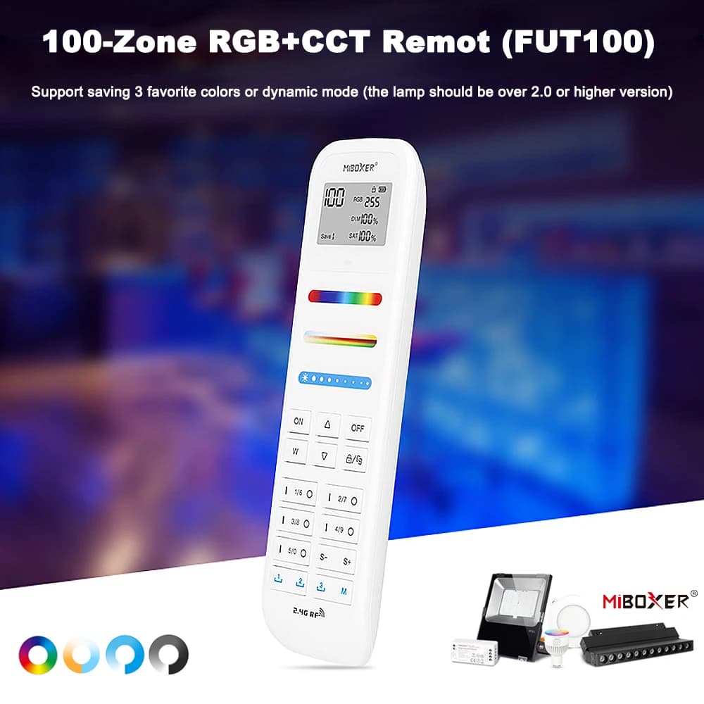 Miboxer FUT100 2.4GHz 100-Zone Group RGBCCT Touch Remote per Single color CCT RGB RGBW RGB + CCT lampade led strip Series controller