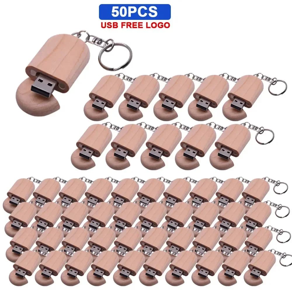 50 pz/lotto Chiavetta USB 2.0 in Legno, Pen Drive Pendrive 4GB 8GB 16GB 32GB 64GB, Scheda di Memoria Creativa con LOGO Personalizzato, Ingrosso