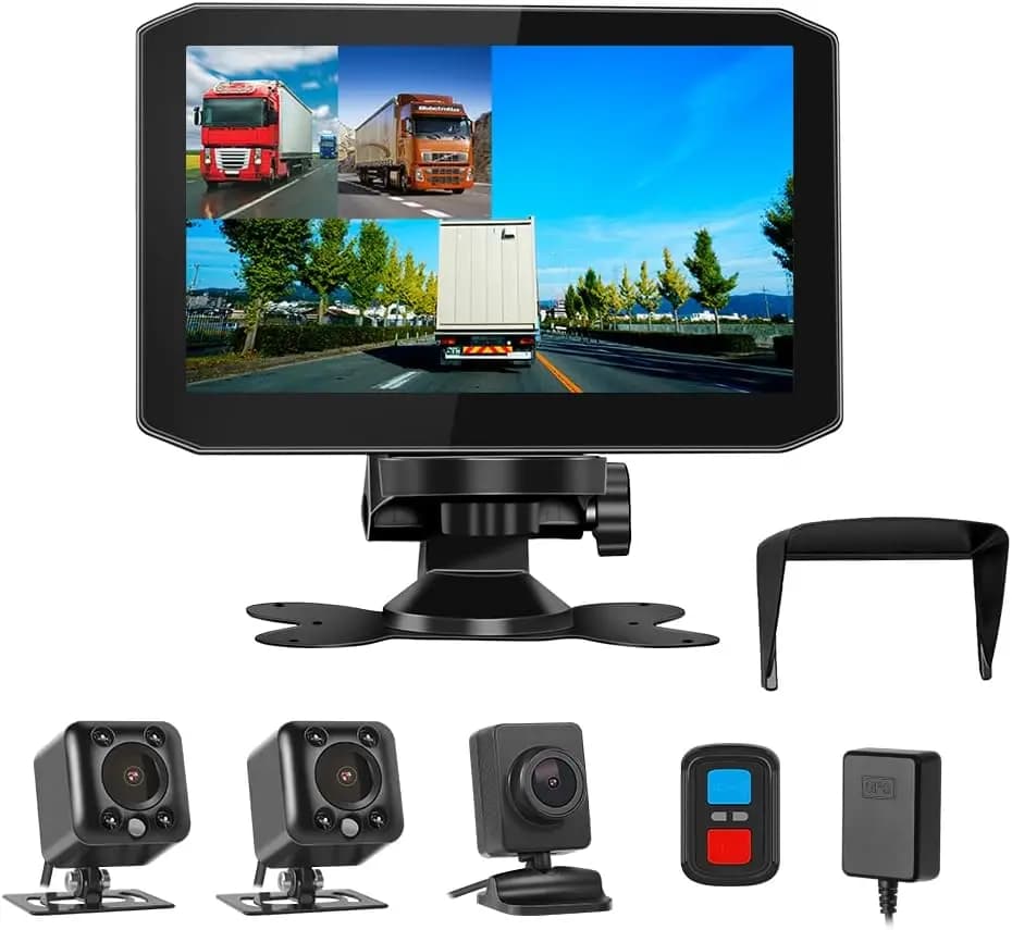 3CH WiFi truck dashboard camera, 7' HD GPS rearview mirror camera with night vision, camper and trailer backup camera