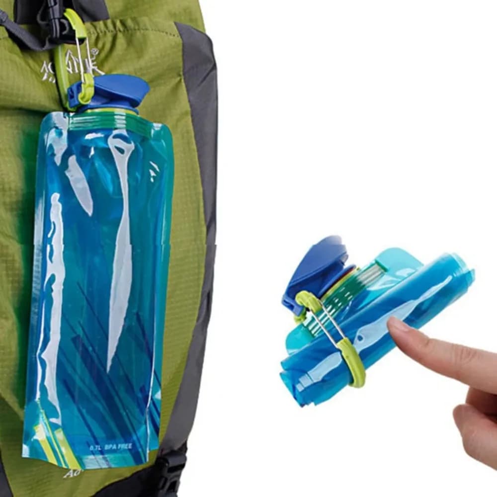 Bottiglie d'acqua pieghevoli bottiglia d'acqua da viaggio riutilizzabile flessibile borsa per l'acqua in plastica borsa per l'acqua morbida con Clip per moschettone