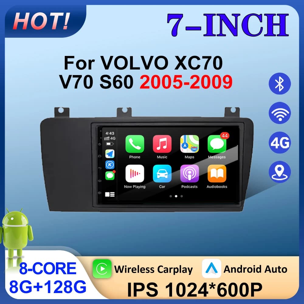 For VOLVO XC70 V70 S60 2005-2009 Navigation GPS Auto Wireless Carplay Lntelligent Multimedia Touch Screen 1024*600P WIFI 4G