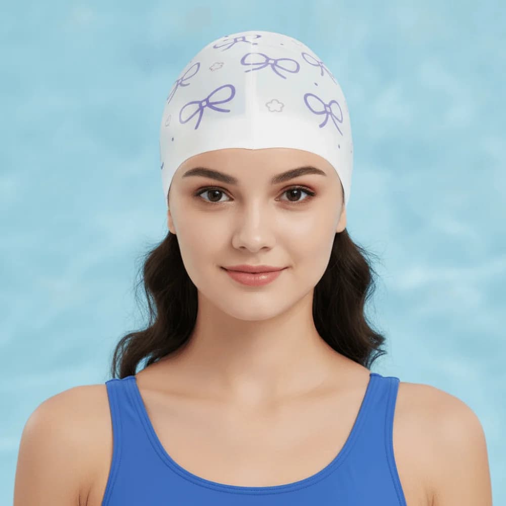 Creative Bow Print Swimming Hat Funny Bow Pattern Silicone Swim Cap High Elastic Ear Protection Bathing Caps Protecting Hair