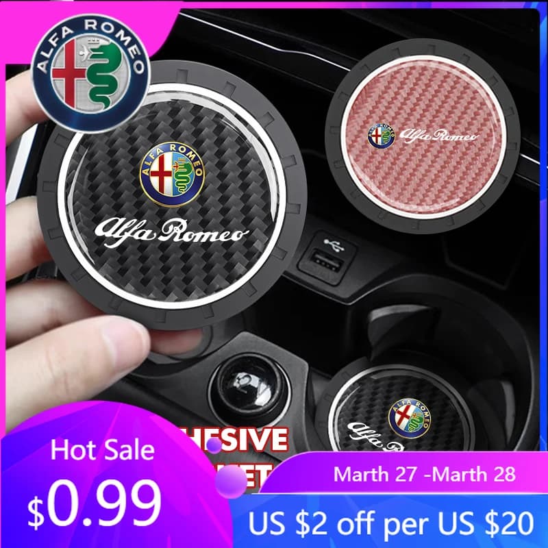 Tappetino Antiscivolo in Fibra di Carbonio per Portabicchieri Auto, Adesivo Decorativo per Alfa Romeo 159 Giulietta Giulia 2026