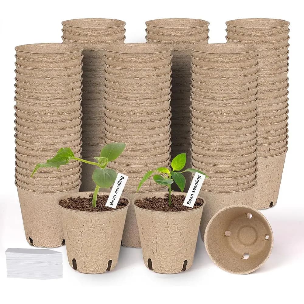 120 Biodegradable vases in 3,15 cm Torba with Drainage, Seeds and 100 Labels for Plants