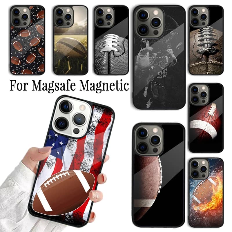 Cover per telefono a forma di palla da football americano/rugby per iPhone 17 AIR 16 15 14 13 12 11 Pro Max Plus, custodia magnetica wireless Magsafe