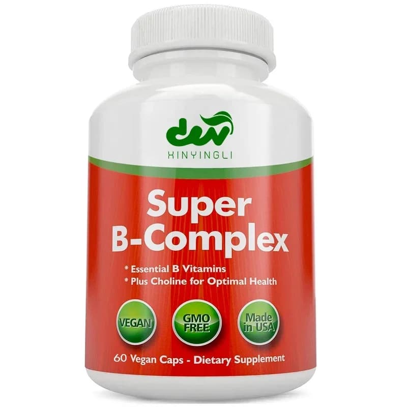 Complex vitamins Super B -8 complex vitamin B - 60 capsules per bottle Natural energy multivitamin supplement for men and women