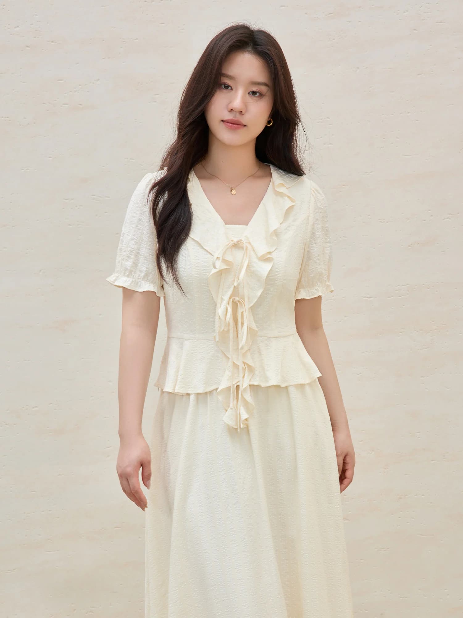 DUSHU Plus Size Woman French blouse with volant and skirt Set 2025 Summer New Arrival Fashionable in two pieces 25DS82240 + 25DS82293