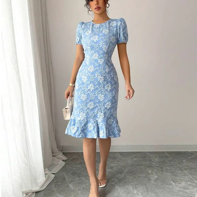 Summer New Style Women's Dress 3D Floral Embroidery Dress Fish Tail Skirt Casual Comfortable Polyester Knitted Dress