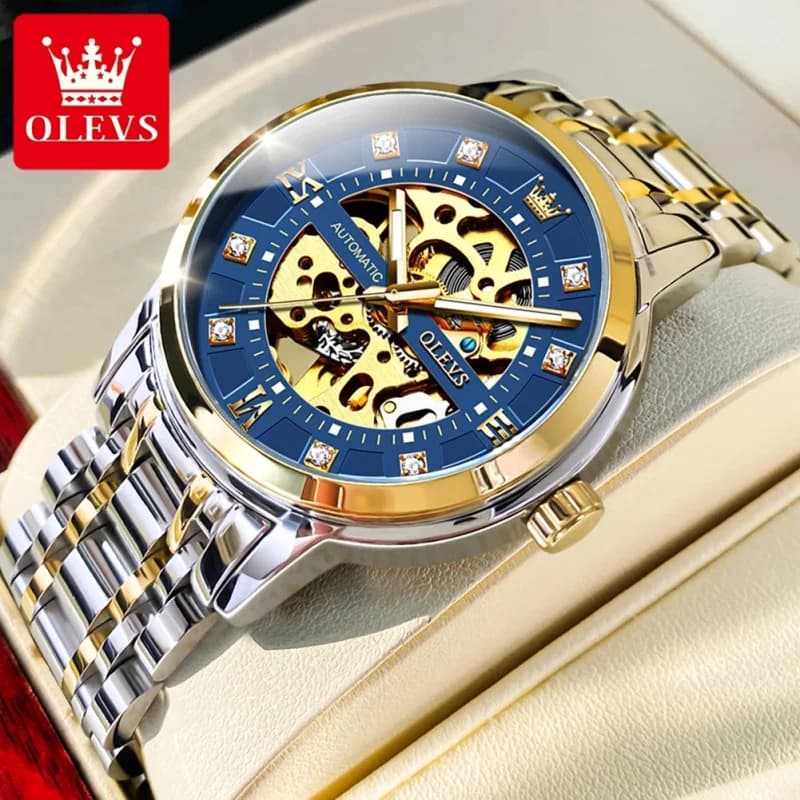 OLEVS 9901 Mens Watch Skeleton Mechanical Watches Man Waterproof Luminous Man Dress Hand Clock Luxury
