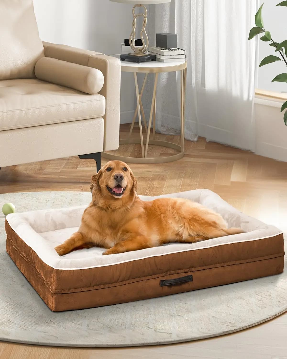 Cuccia Ortopedica per Cani, Divano in Schiuma a Forma di Uovo con Cuscino di Supporto, Rivestimento Impermeabile, Base Antiscivolo, XXL, Marrone