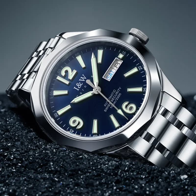 I&W Luxury tungsten watches for men SEIKO NH36A Automatic watch Luminous Calendar 100m Waterproof mechanical wristwatch