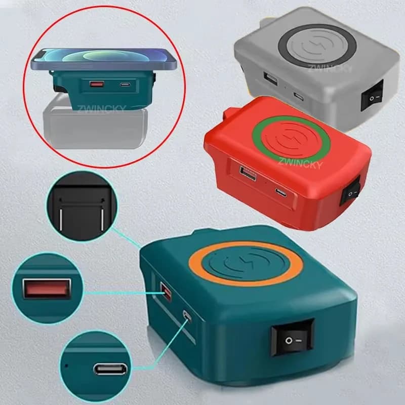 Caricabatterie wireless magnetico, per batteria agli ioni di litio Makita/Dewalt/Milwaukee 18V, con USB/TYPE-C, adattatore batteria a ricarica rapida