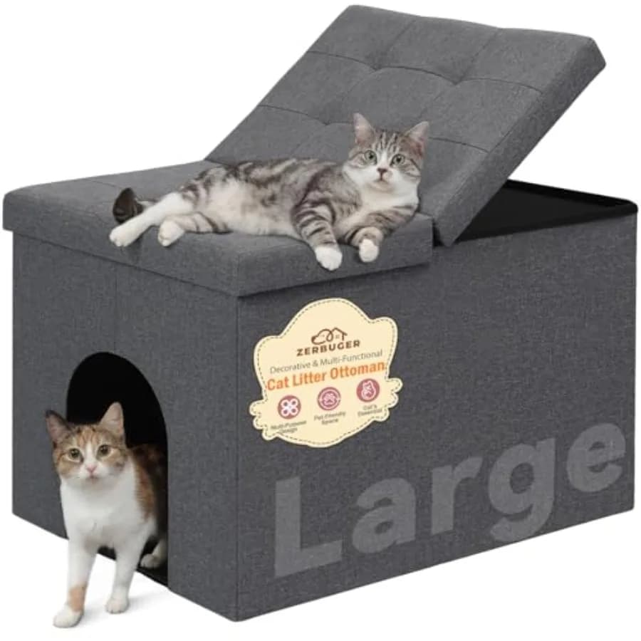 Cat Litter Box Enclosure Furniture for Odor Control Hidden Cabinet Cat Litter Box Furniture Ottoman with Flip-Up Lid Cats Litte