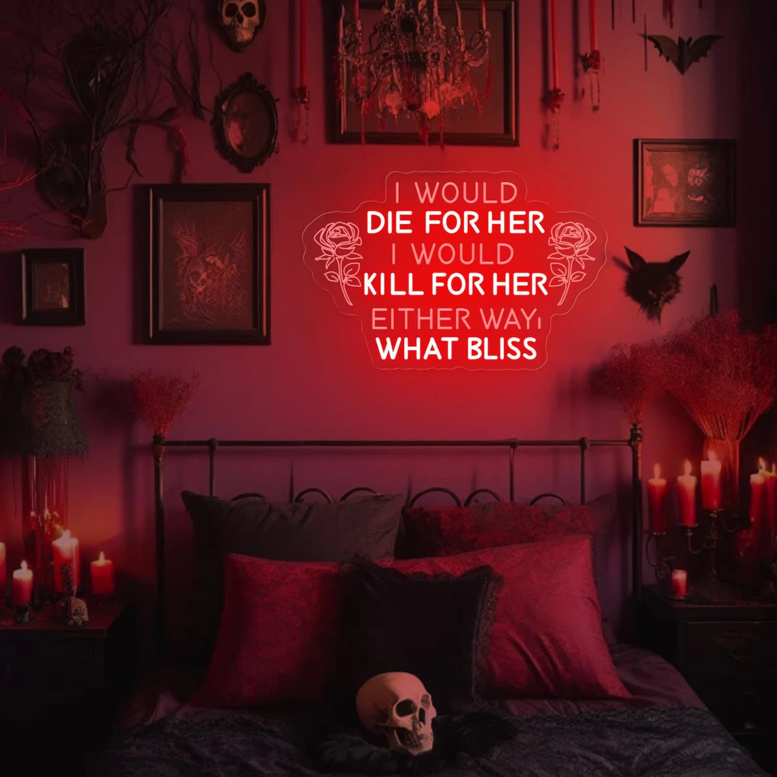 Mustro per lei uccidi per lei Insegna al neon,Arte da parete gotica,Decorazioni per la casa gotiche,Decor Macabre,Arte da parete spettrale,Regalo per gli amanti gotici