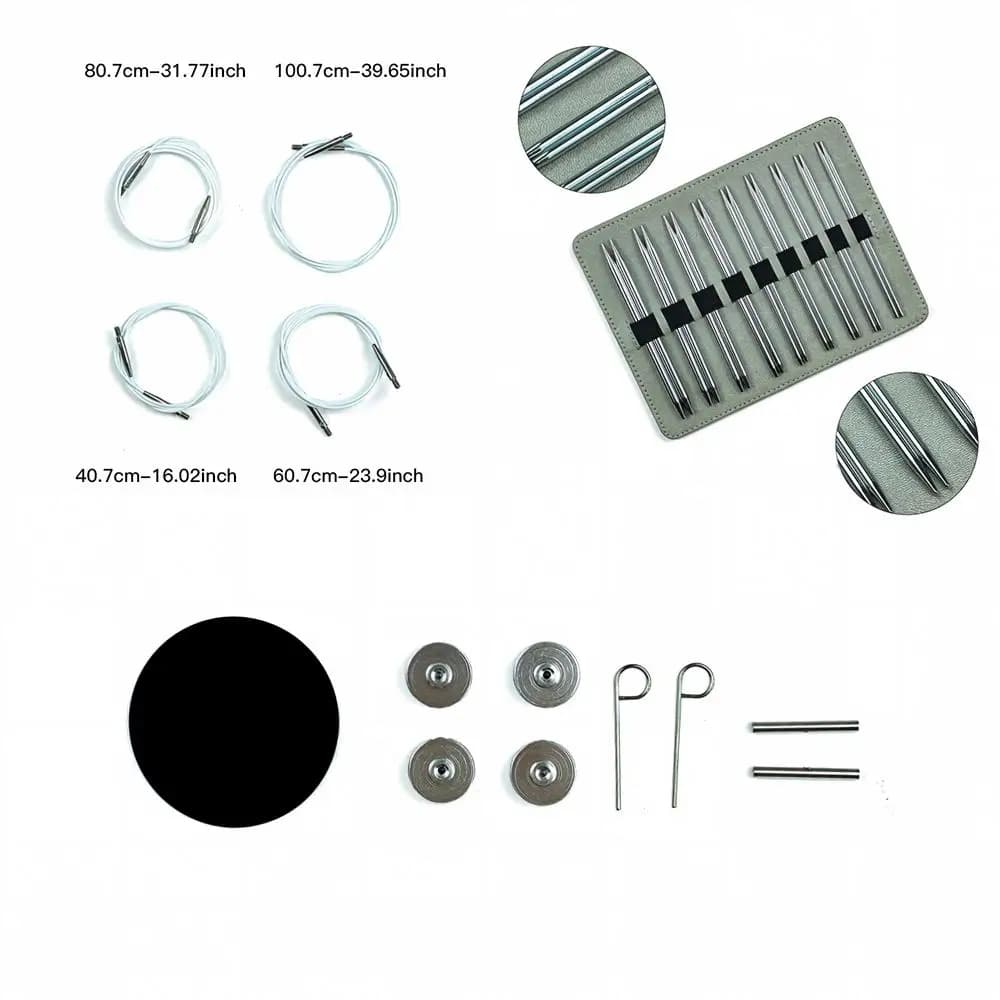 Interchangeable Circular Knitting Needles 9 Pairs 12.5cm Electroplated Aluminum Bright White Tips Removable Hand Knit Yarn Kit