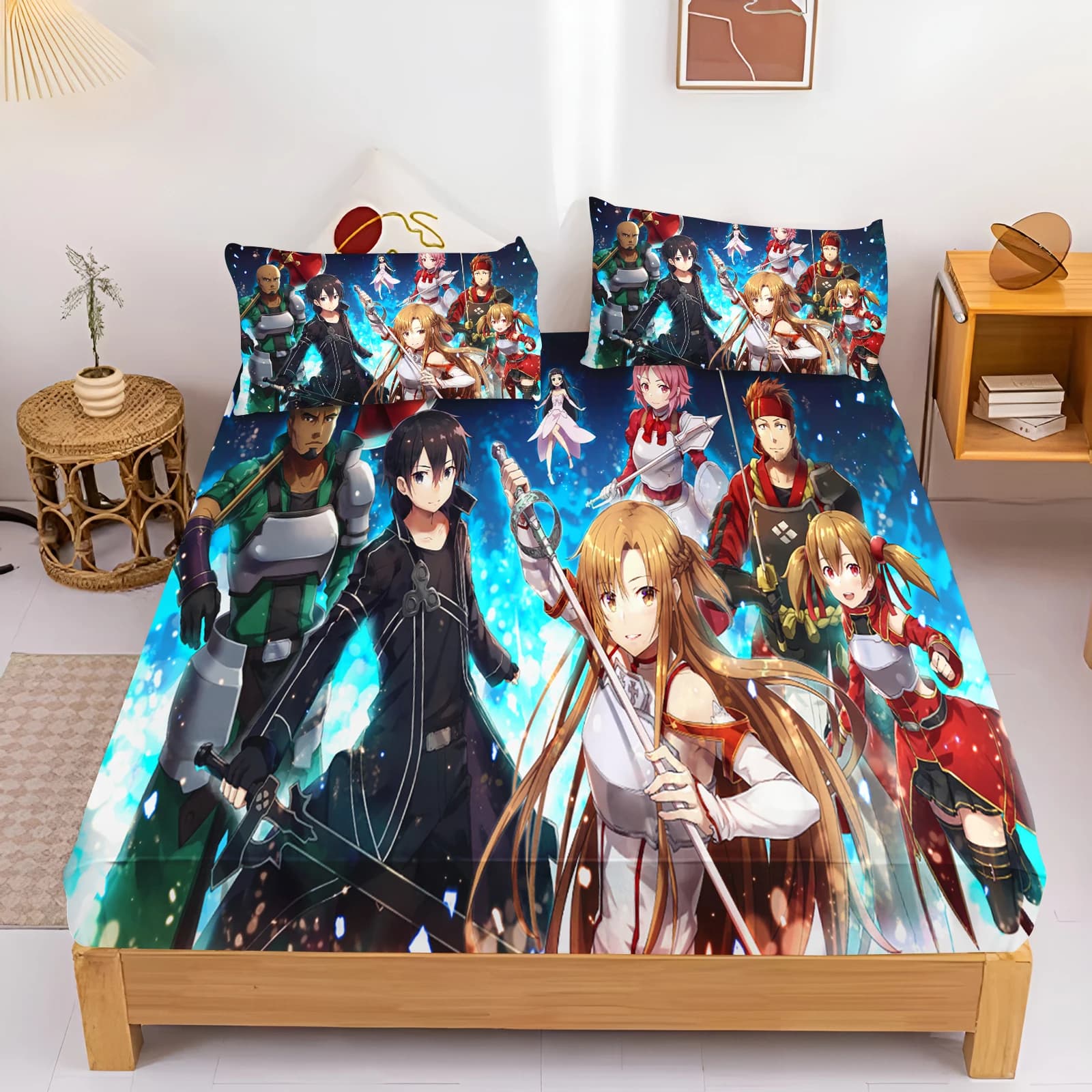 Set di Biancheria da Letto Stampata Anime Sword Art Online, Lenzuola Morbide in Microfibra, Misure Twin, Full, Queen, King per Camera da Letto Anime