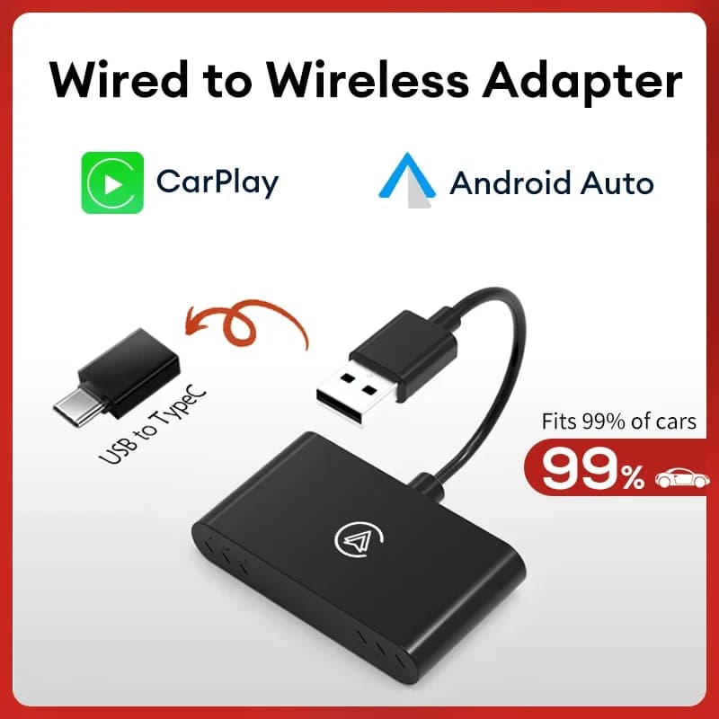 Adattatore Wireless 2 in 1 XUDA 2026 per CarPlay e Android Auto, WiFi 5Ghz Type-C/USB Plug & Play CarPlay Wireless